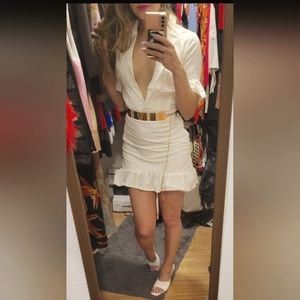 White linen deep v sleeves dress